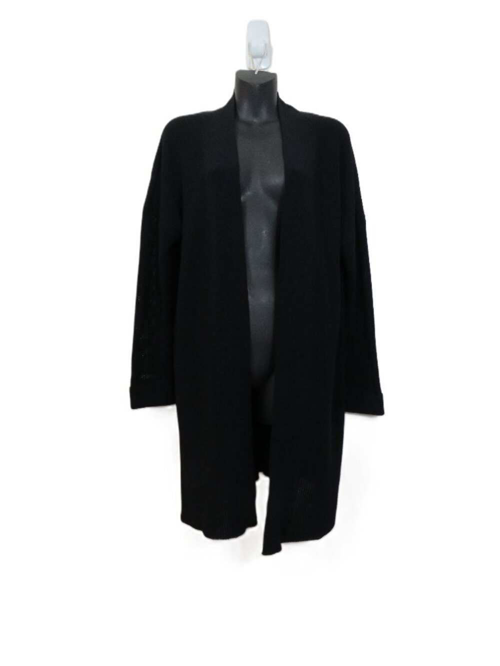 Eileen Fisher size Medium Black Cotton Blend Knit Cardigan Open Front Basic
